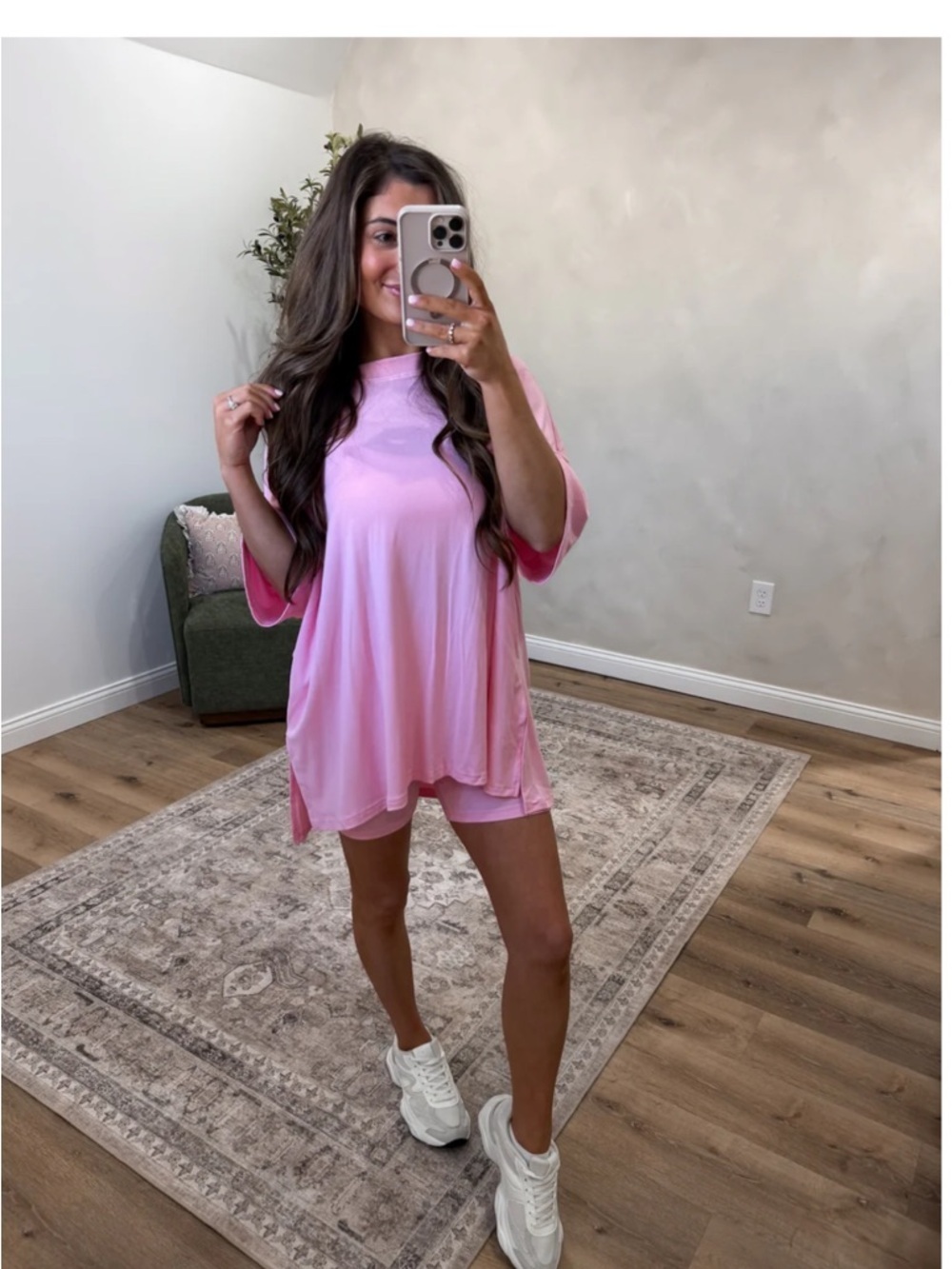 Pink Oversized Tee with Shorts Set